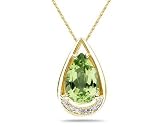 Pear Shaped Peridot and Diamonds Raindrop Pendant in Yellow Gold