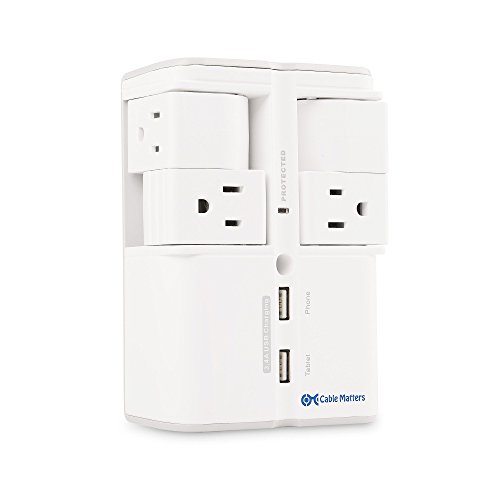 [UL Listed] Cable Matters 4-Rotating Outlet Wall Mount Surge Protector with 3.4A Dual USB Charging