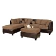 Bobkona 3-Piece Hungtinton Sectional Sofa Set with Ottoman Reversible in Saddle Color