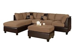 Best Bobkona Hungtinton Microfiber Faux Leather 3-Piece Sectional Sofa Set Saddle to buy