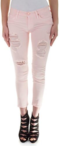 Angry Rabbit Women's Mid Rise Light Pink Ripped Skinny Jeans Ankle Capri 31