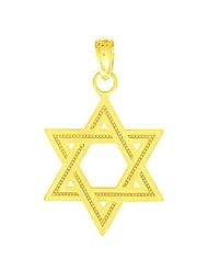 14k Gold Religious Necklace Charm Pendant, Star Of David With Cut-out Edges, Jew