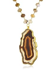 Heather Benjamin "Animal Agate" Argentine Sliced Agate Pendant Necklace On 12mm Oregon Opal Beads