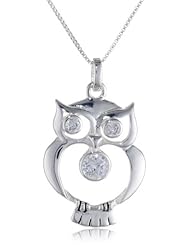 Sterling Silver Cubic Zirconia Owl Pendant Necklace