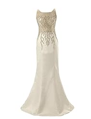 Sexy Scoop Neck Satin Mermaid  Lace Beaded Evening Dress/Bridesmaid Dress/Prom Dress  With Pearls