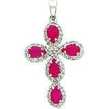 14 karat white gold genuine diamond and ruby cross charm