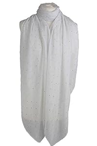 Beautiful White Stone Studded Large Oversized Maxi Soft Shawl Scarf Hijab Sarong Wrap