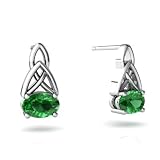 14K White Gold Oval Created Emerald Celtic Knot Earrings