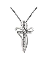 Cross Necklace Slide Ribbon Wrap Design CZ Cubic Zirconia Antiqued Sterling Silver