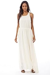 Chiffon/Viscose Grecian Gathered Belted Round Neck Maxi Dress 