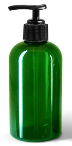 8 oz Green Plastic Bottle, Black Pump & Gift Tags - 6 pk
