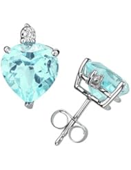 8mm Heart Aquamarine and Diamond Stud Earrings in 14K White Gold