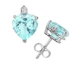 5mm Heart Aquamarine and Diamond Stud Earrings in 14K White Gold