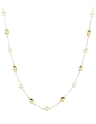 Sterling Silver Chain, Freshwater Pearl and 8 Station Citrine Cabochon Necklace