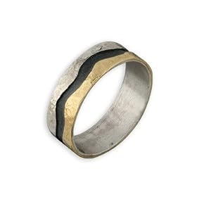 Black Wave Ring in 14K Yellow Gold and Sterling Silver
