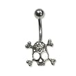 Stainless Steel Belly Ring with Clear Australian Crystals - skull and crossbones 14g/5mm ball