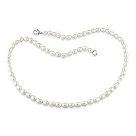 18 5-5.5mm FW Rice White Pearl Necklace w/Metal Clasp