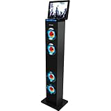 AR+SOUND AR1004 38" Bluetooth Tower Speaker With Ambient Blue-LED Lights, Stereo Sound System with Built-In Radio, Docking Station and Remote Control (Black)