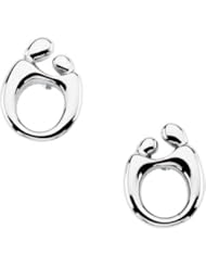Pair 13.50X10.00 Mm 14K White Gold Mother & Child Post Earring Pair With Back