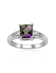 0.01 Cts Diamond & 0.89 Cts Mystic Green Topaz Ring in 14K White Gold
