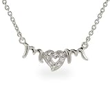 Eve's Addiction Sterling Silver Mom Necklace with CZ Heart