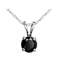 1.15 Carat (ctw) 14k White Gold Round Black Diamond Ladies Solitaire Pendant