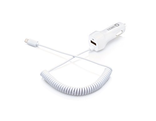 iPhone 6s Car Charger, Bullem Lightning Coiled Car Charger Adapter for iPhone 6/6s 6 Plus with extra 2.1A High Speed USB port, White