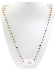 925 Sterling Silver Multi Color Semi Precious Stone Necklace With Freshwater Pearl - GSNK02