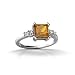 14K White Gold Genuine Square Citrine and Diamond Art Deco Ring