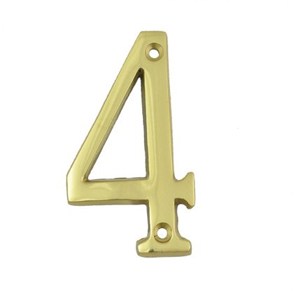 (#4) BOLTON 3 Inch Solid Brass Bright Brass Finish House Number Raised 1/6