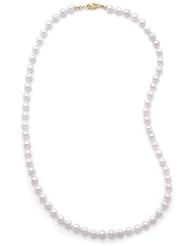 18" 5.5-6mm Grade AAA Cultured Akoya Pearl Necklace individually knotted with 14K Yellow Gold Clasp