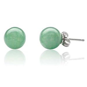 Bling Jewelry 925 Sterling Silver Jade Gemstone Ball Stud Earrings 10mm