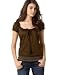 6 Degrees Short-Sleeve Tie-Neck Peasant Top Purple With White Trim M