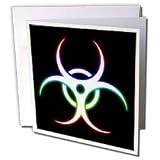 Houk Digital Design Symbols - Biohazard Symbol glowing on black background - Greeting Cards-12 Greeting Cards with envelopes