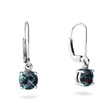 14K White Gold Round Created Alexandrite Lever Back Earrings