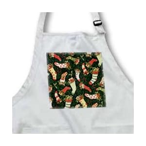 Colorful Christmas Stockings on Green - Full Length Apron With Pockets 22w X 30l by