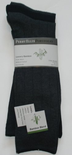 Perry Ellis Portfolio Mens Luxury Dress Socks 3 Pair ecko friendly -Shoe Size: 6.5-12 Black/Charcoal-Ribbed