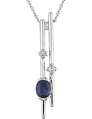 14k White Gold Sapphire and Diamond Pendant (0.036 Cttw, G-H Color, I2-I3 Clarity), 17"