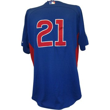 Tyler Colvin Jersey - Chicago Cubs 2011 Game Worn #21 Spring Training Road Blue Jersey (48)