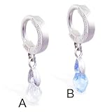 Silver Tummytoys belly sleeper ring with dangling colored stone, 14 ga