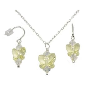 Swarovski Crystal Jonquil Yellow Butterfly Childs Necklace and Earring Set Sterling Silver