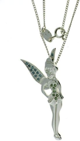 Disney Tinkerbell Fairies Sterling Silver Pendant W/Pave Dress