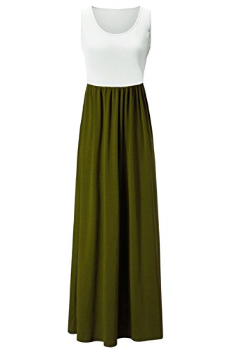 Kranda Womens Contrast Sleeveless Tank Top Empire Maxi Long Dress (Small , Army Green)