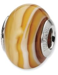 Sterling Silver Carmel/White Italian Murano Glass Charm