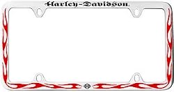 License Plate Frame - Harley Davidson Red Flames Bar & Shield Bottom