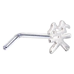 Sterling Silver Smile Chinese Symbol L-Shaped Nose Ring