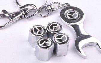 Car Wheel Tire Valve Caps With Mini Wrench & Keychain For Mazda (4-Piece Pack)