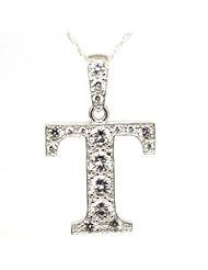 The Olivia Collection Sterling Silver Cz Initial T Pendant on 18 Inch Chain