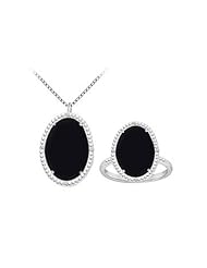 Black Onyx and Cubic Zirconia Pendant with Ring Set in Sterling Silver 30.16 CT TGW