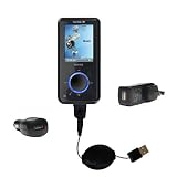 Retractable USB Hot Sync Compact Kit with Car & Wall Charger for the Sandisk Sansa E260 - Gomadic Brand w/ TipExchange Technology